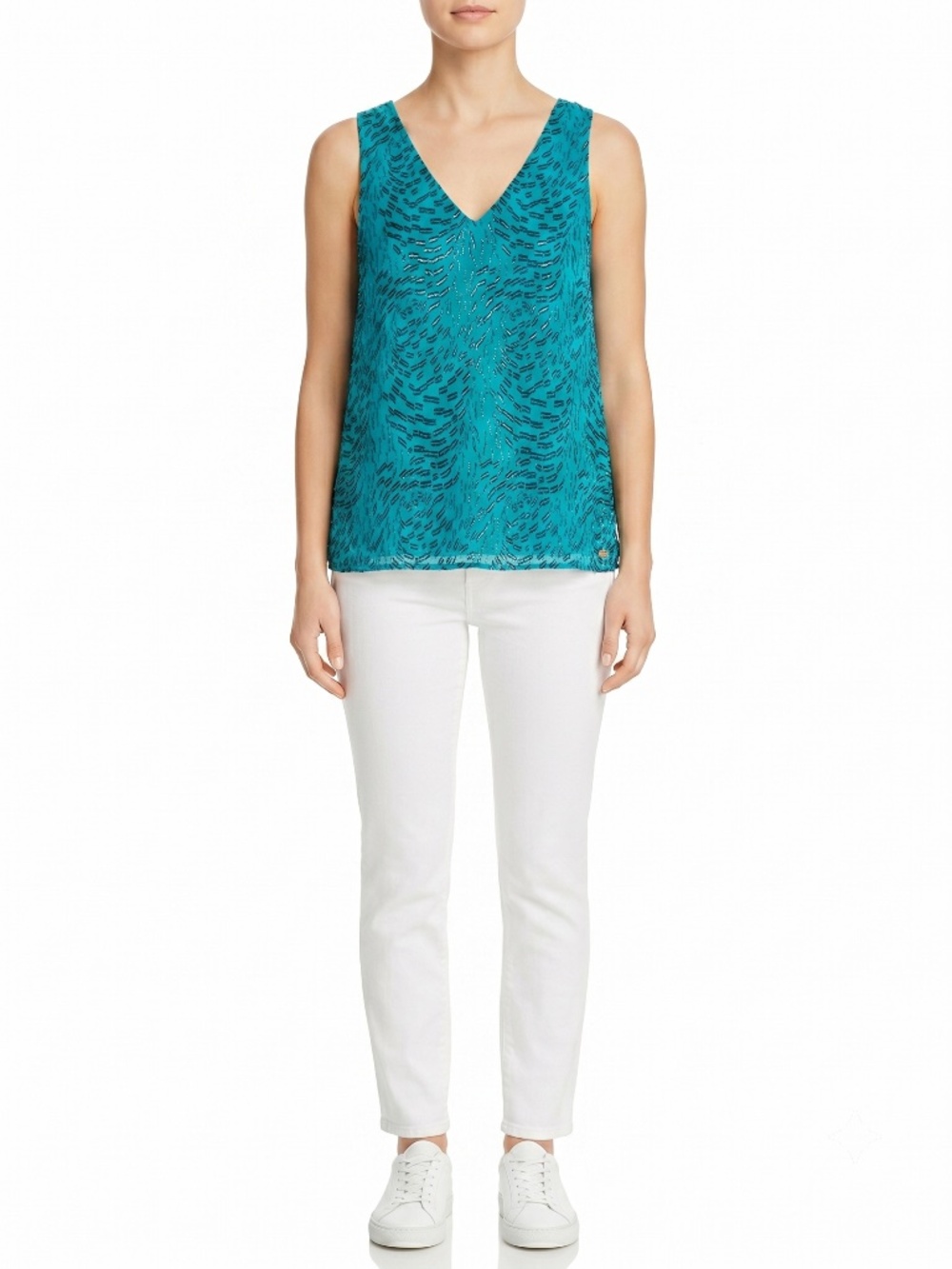 Lilly Pulitzer Florin Teal Bay Silk Swirl Clip V-Neck Tank Top Cami NWT Size M